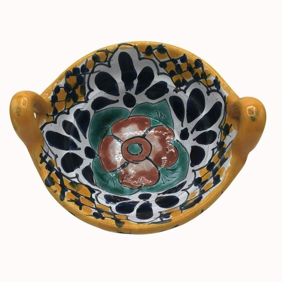 VTG Talavera Handpainted Ceramic Basket Dish Signed Ruth Mexico Floral 6x1.5 Inc - Picture 3 of 6